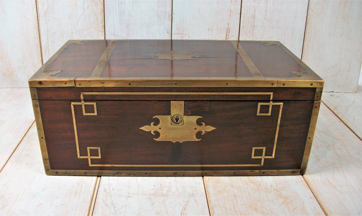 georgian brass bound with brass decorations mahogany campaign writing slope